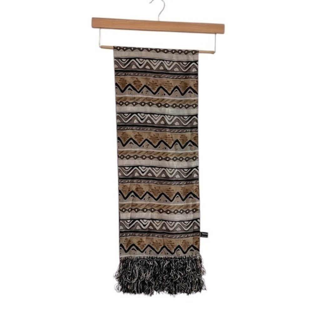 CASCA Boho Silk Fringed African Print Oblong Scarf, Natural Colors